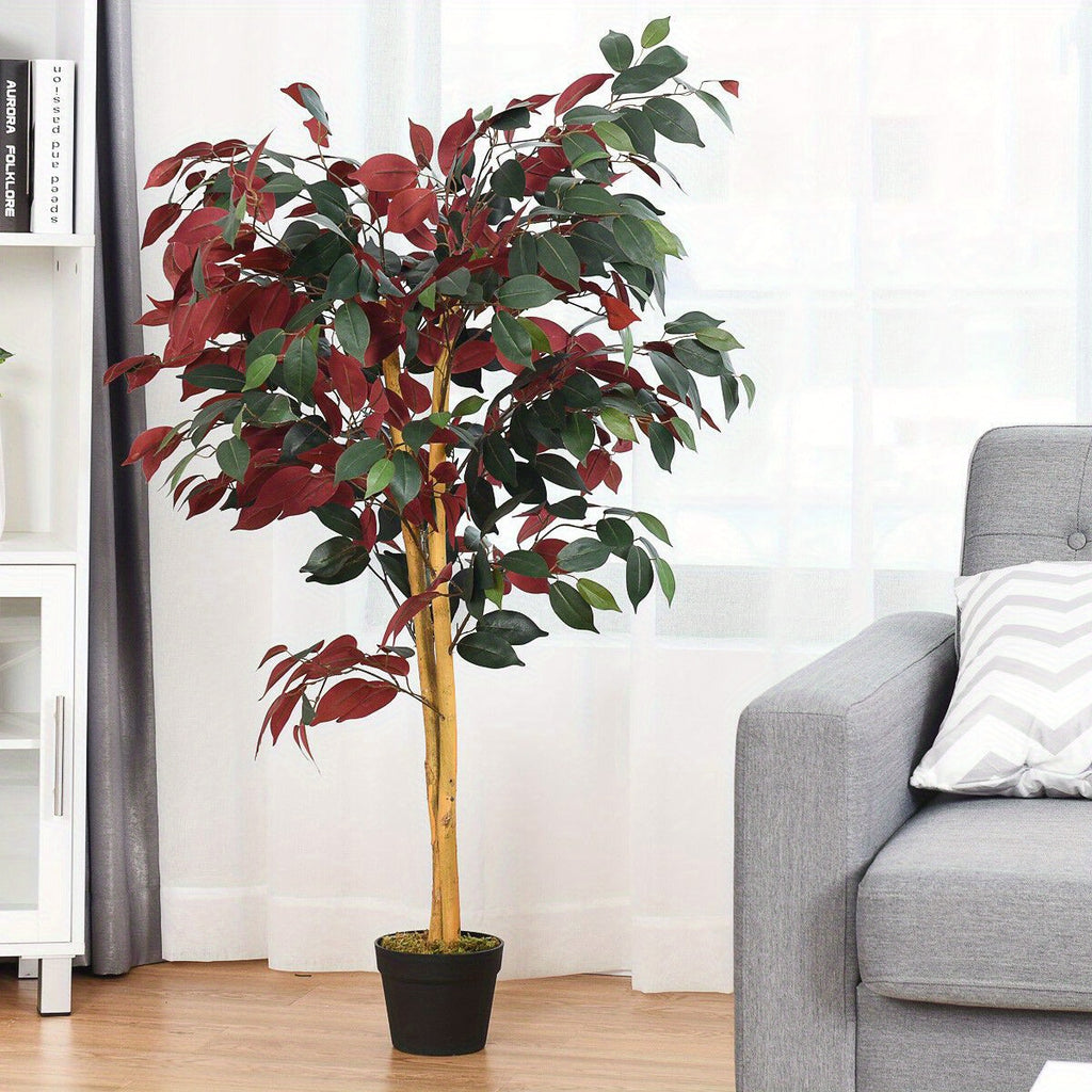 TANGKULA 4-Feet Artificiel Bush Rouge\u002FVert Feuilles Intérieur-Extérieur Maison