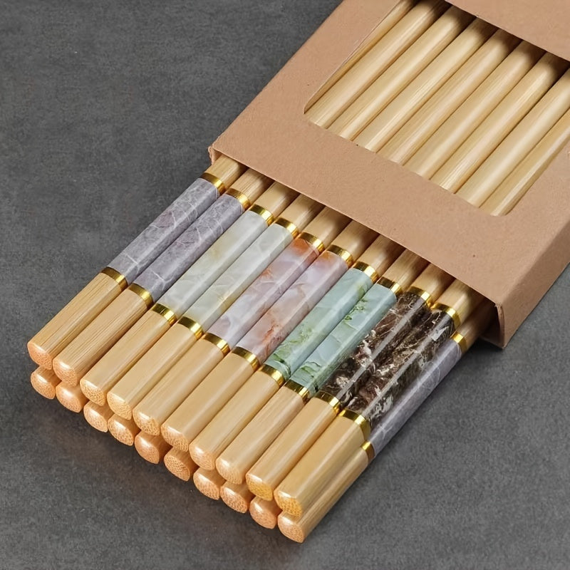 10 pairs, bamboo printed chopsticks, reusable, suitable for wedding party ceremonies, slip resistant chopsticks, washable in dishwasher, lightweight chopstick set,