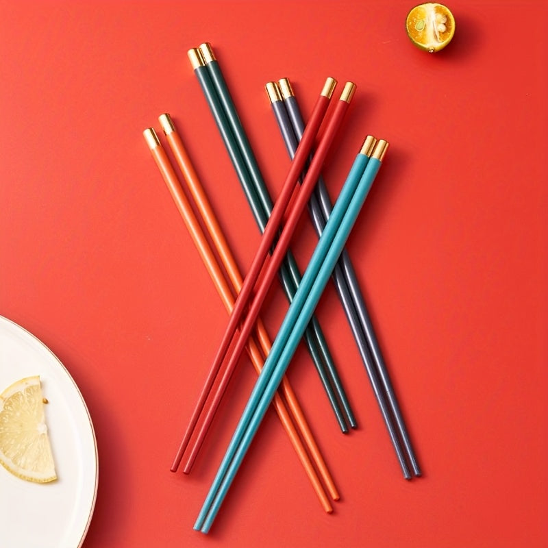 5 Pairs of 24 Cm \u002F 9.45 Inches Dome-Shaped Golden Chopsticks, Reusable, Suitable for Individual Use, Promoting Healthy Dining. Ideal for Both Home And Restaurant Use.
