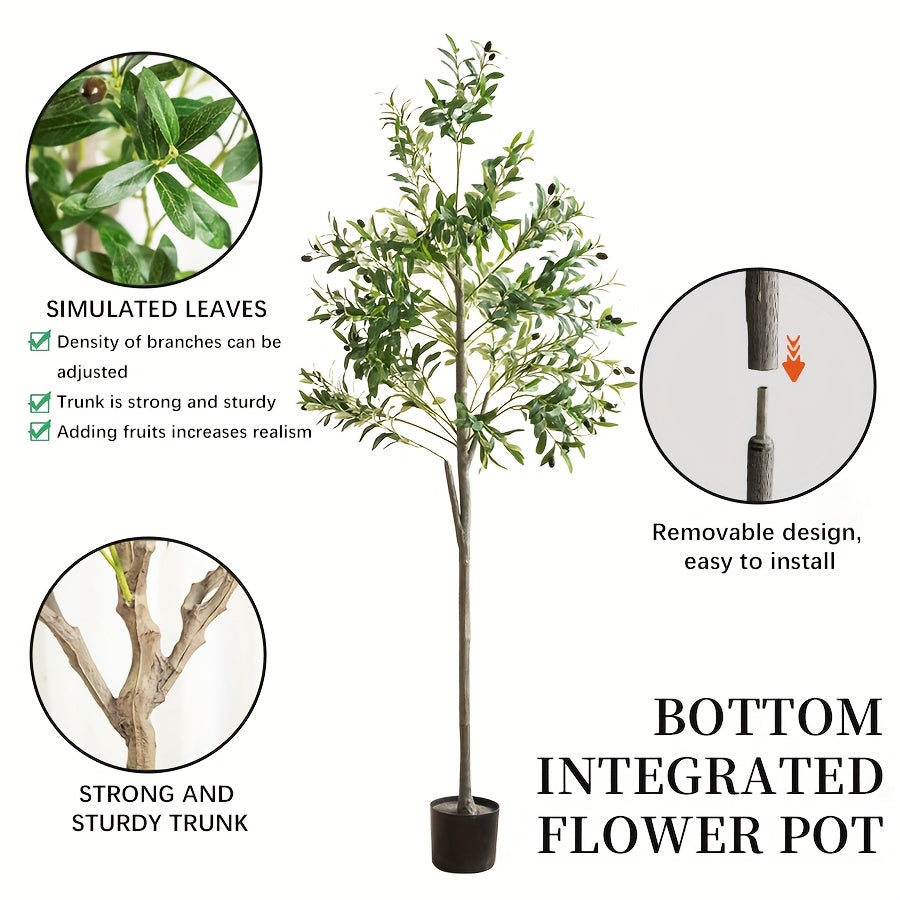 Arbre d'Olive Artificiel, Plante en Soie de 6 Pieds avec Feuilles et Fruits pour Décoration Intérieure Moderne, Idéal pour Noël