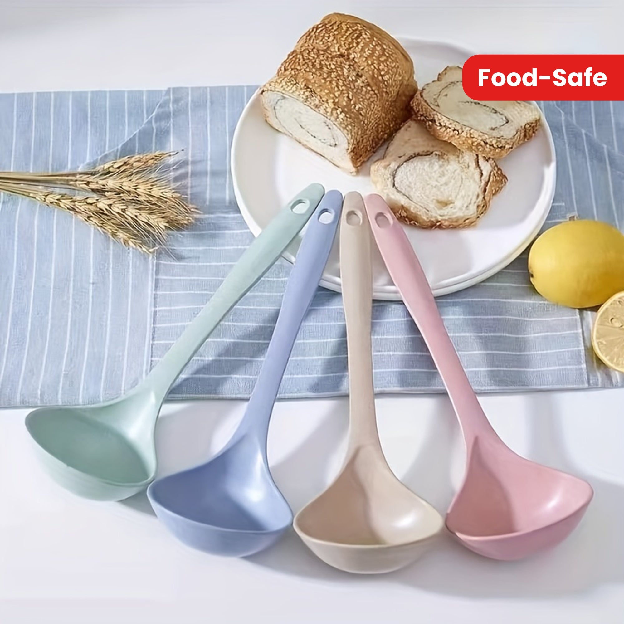 4pcs Long Handle Plastic Soup Spoons - Durable, Food-Safe Kitchen Utensils for Soups & Porridge
