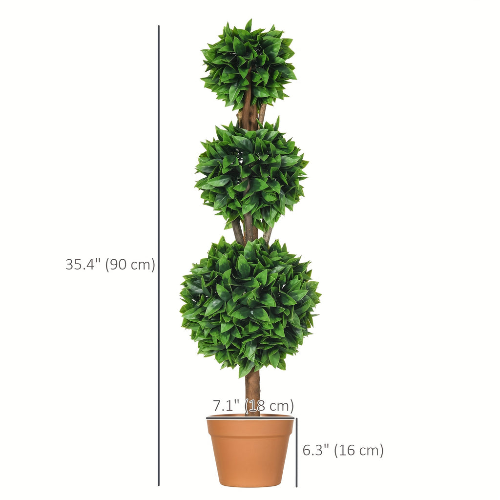 Ensemble de 2 boules topiaires artificielles en buis de 3 pi (35.5 po), plantes artificielles en pot, plantes vertes décoratives pour la maison, le bureau, l'intérieur, l'extérieur, le salon, vert