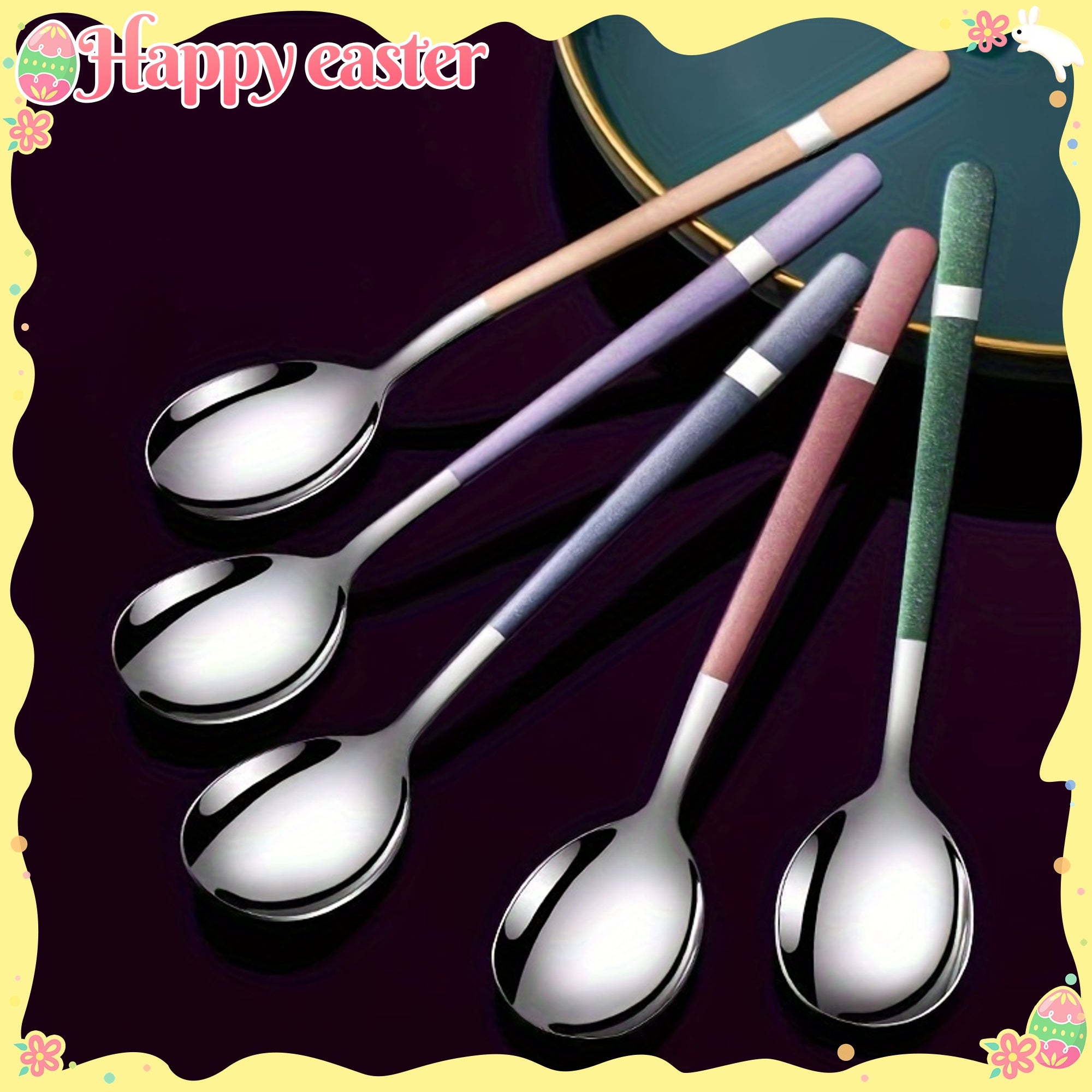 5pcs Stainless Steel Spoons Set, Rust-Resistant, Long-Handled, Thickened Comfort, Heavy-Duty Kitchen Accessories, Ideal for Family Gatherings, Potlucks, and Restaurants