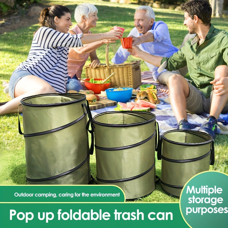 Car mounted pop-up trash bin, outdoor camping folding trash bin, leak proof Oxford cloth handle bin, portable camping picnic storage bin, large folding bag, garbage bag