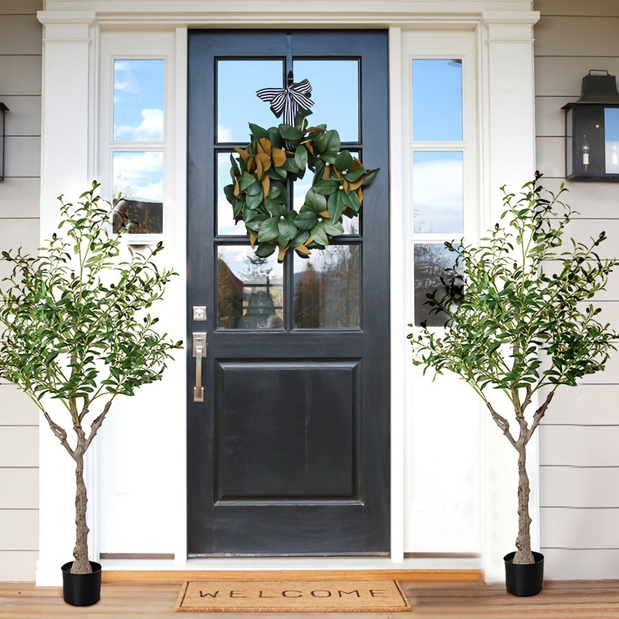 Arbre d'Olive Artificiel, Plante en Soie de 6 Pieds avec Feuilles et Fruits pour Décoration Intérieure Moderne, Idéal pour Noël