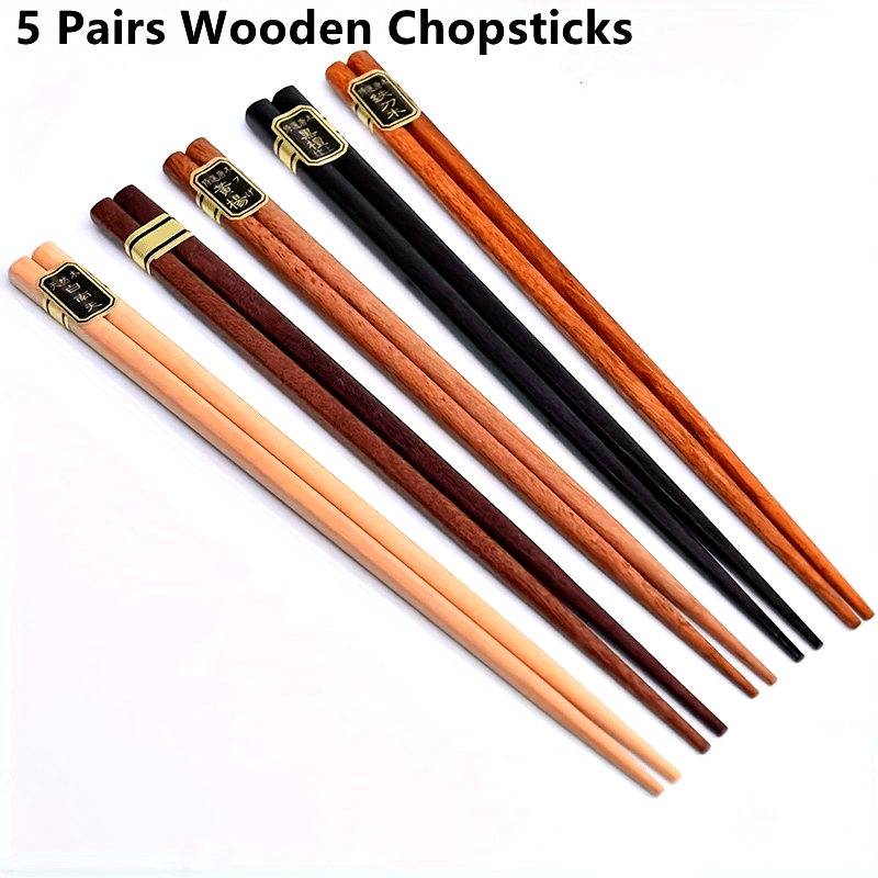 Five pairs of wooden chopsticks, spaghetti, kitchen cooking, solid wood chopsticks, five types of wooden chopsticks, square chopsticks, kitchen utensils