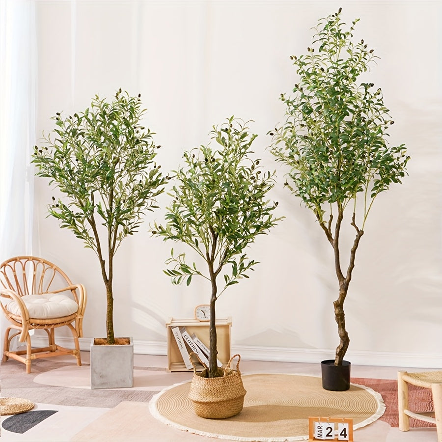 Arbre d'Olive Artificiel, Plante en Soie de 6 Pieds avec Feuilles et Fruits pour Décoration Intérieure Moderne, Idéal pour Noël