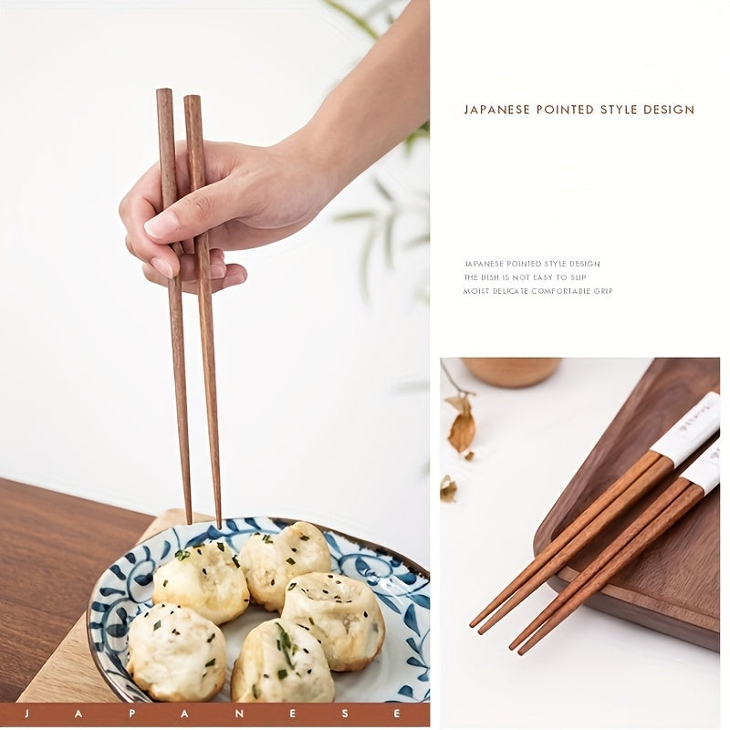 5\u002F10 Pairs of Natural Wood Chopsticks - High-End Anti-Slip Pointed Solid Wood, Traditional Chinese Tableware with Elegant White Labels, Ideal for Single and Double Household Use, Double Pair Set|Elegant Tableware|Wooden Chopsticks
