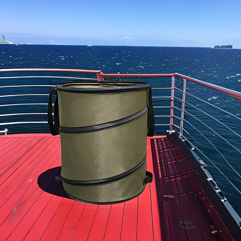 Car mounted pop-up trash bin, outdoor camping folding trash bin, leak proof Oxford cloth handle bin, portable camping picnic storage bin, large folding bag, garbage bag