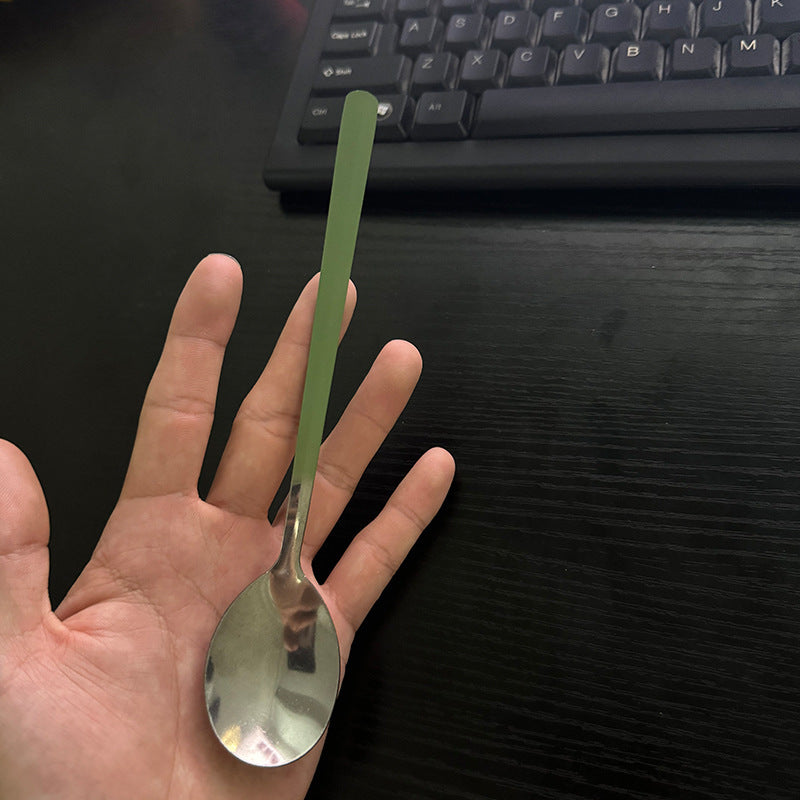 4pcs Stainless Steel Long Handle Spoons with Colorful Handles - Elegant Korean Soup Spoons for Formal Dining, Durable & Easy to Clean, Perfect for Soups, Desserts, and Everyday Use, Formal Dining Essentials | Pastel Handle Spoons | Stainless Steel Spoons