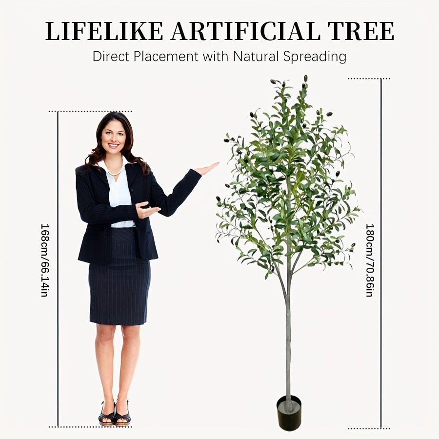 Arbre d'Olive Artificiel, Plante en Soie de 6 Pieds avec Feuilles et Fruits pour Décoration Intérieure Moderne, Idéal pour Noël