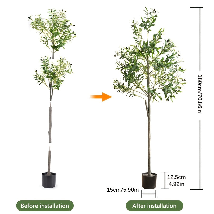 Arbre d'Olive Artificiel, Plante en Soie de 6 Pieds avec Feuilles et Fruits pour Décoration Intérieure Moderne, Idéal pour Noël
