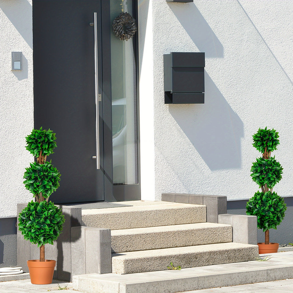Ensemble de 2 boules topiaires artificielles en buis de 3 pi (35.5 po), plantes artificielles en pot, plantes vertes décoratives pour la maison, le bureau, l'intérieur, l'extérieur, le salon, vert