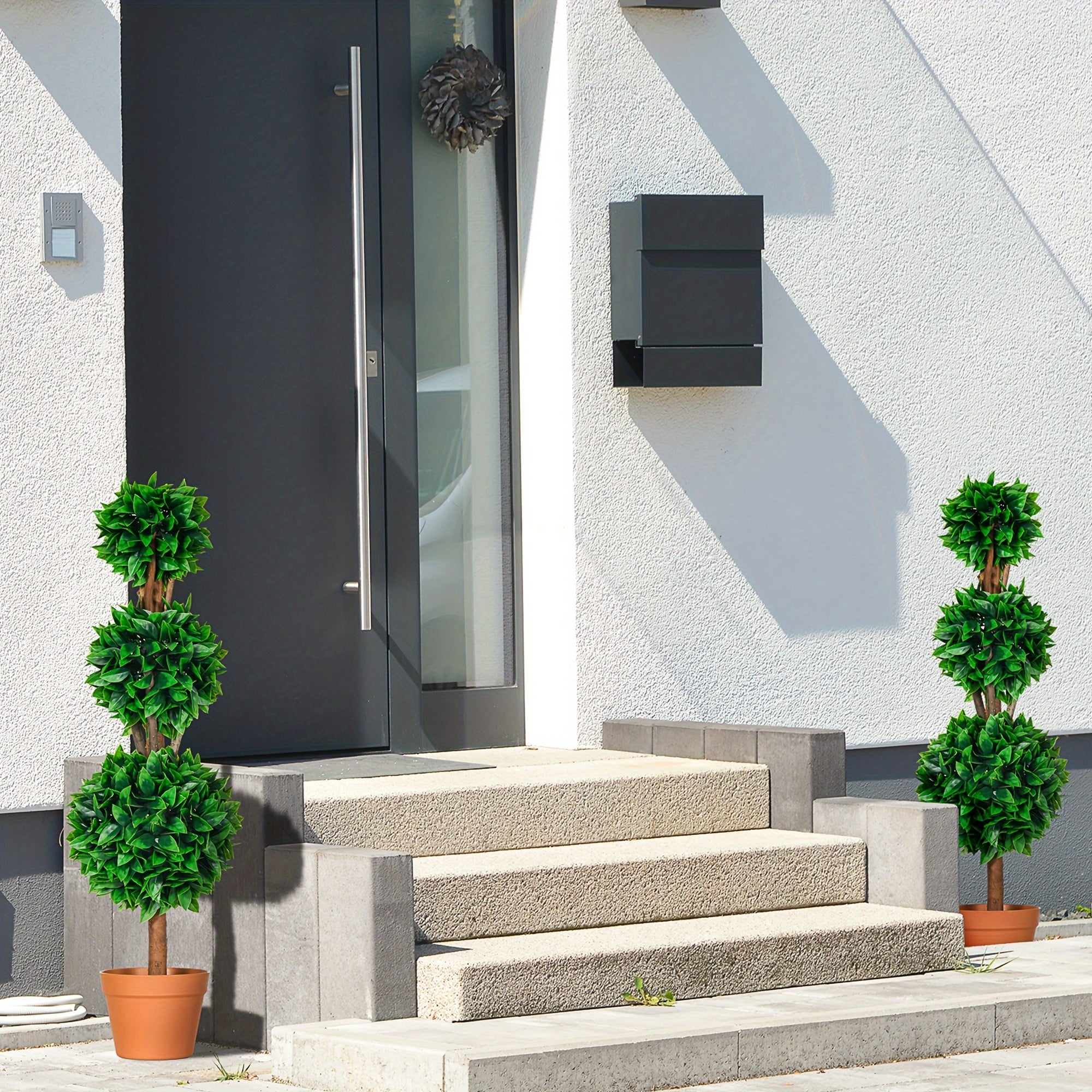 Ensemble de 2 boules topiaires artificielles en buis de 3 pi (35.5 po), plantes artificielles en pot, plantes vertes décoratives pour la maison, le bureau, l'intérieur, l'extérieur, le salon, vert