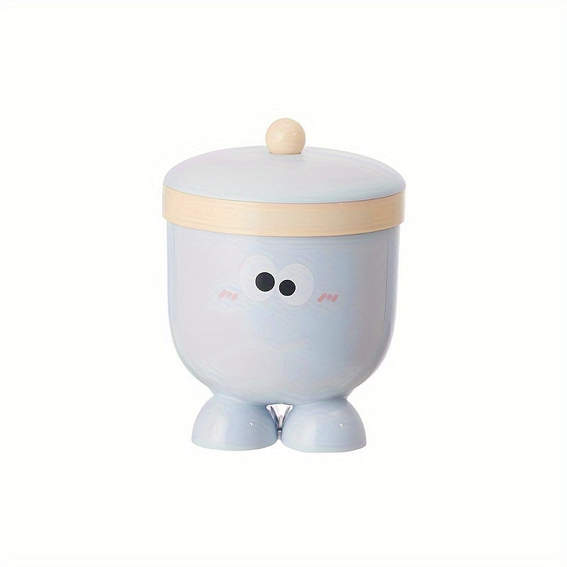 Cute Cartoon Desktop Trash Can with Lid - Creative Storage Bin for Home and Dorm Decor, Large Eyes Design, Press-Top Opening, Durable PP Material, Ideal for Small Waste and Toys, Home Trash Ca