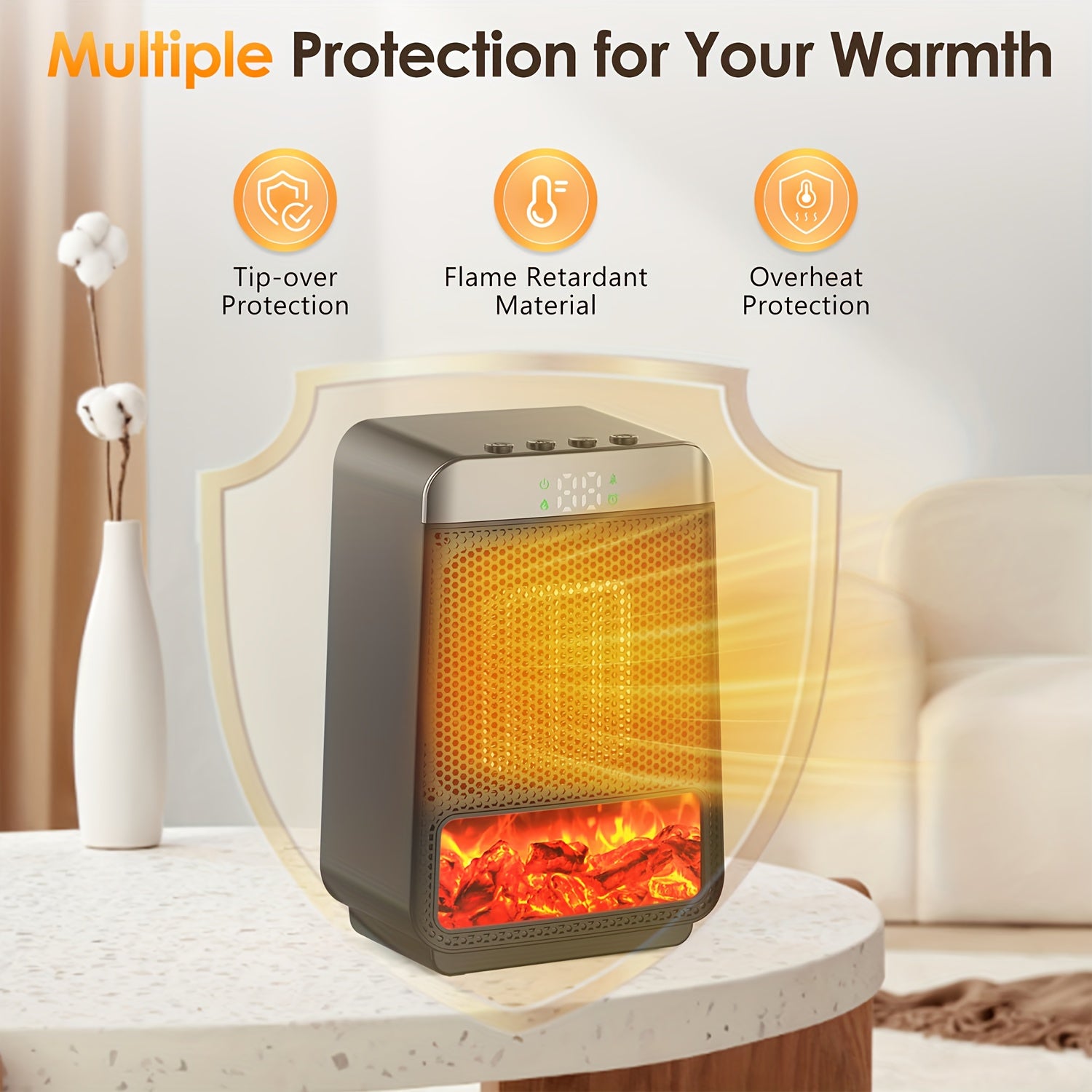 Electric Fireplace Heater for Indoor Use, 1500W Space Heater Fireplace with 3D LED Flame, Double Safety Protection, Portable Fireplace Heater for Home Office Christmas Decoration