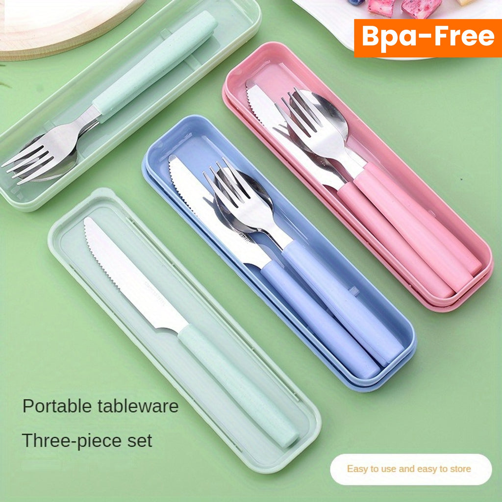 Reusable Travel Utensil Set with Box: 3-Piece Stainless Steel Portable Knife, Fork, and Spoon Set, BPA-Free, Suitable for Travel, Picnics, Camping, Valentine's Day, Thanksgiving, Christmas, Halloween, and Teacher's Day
