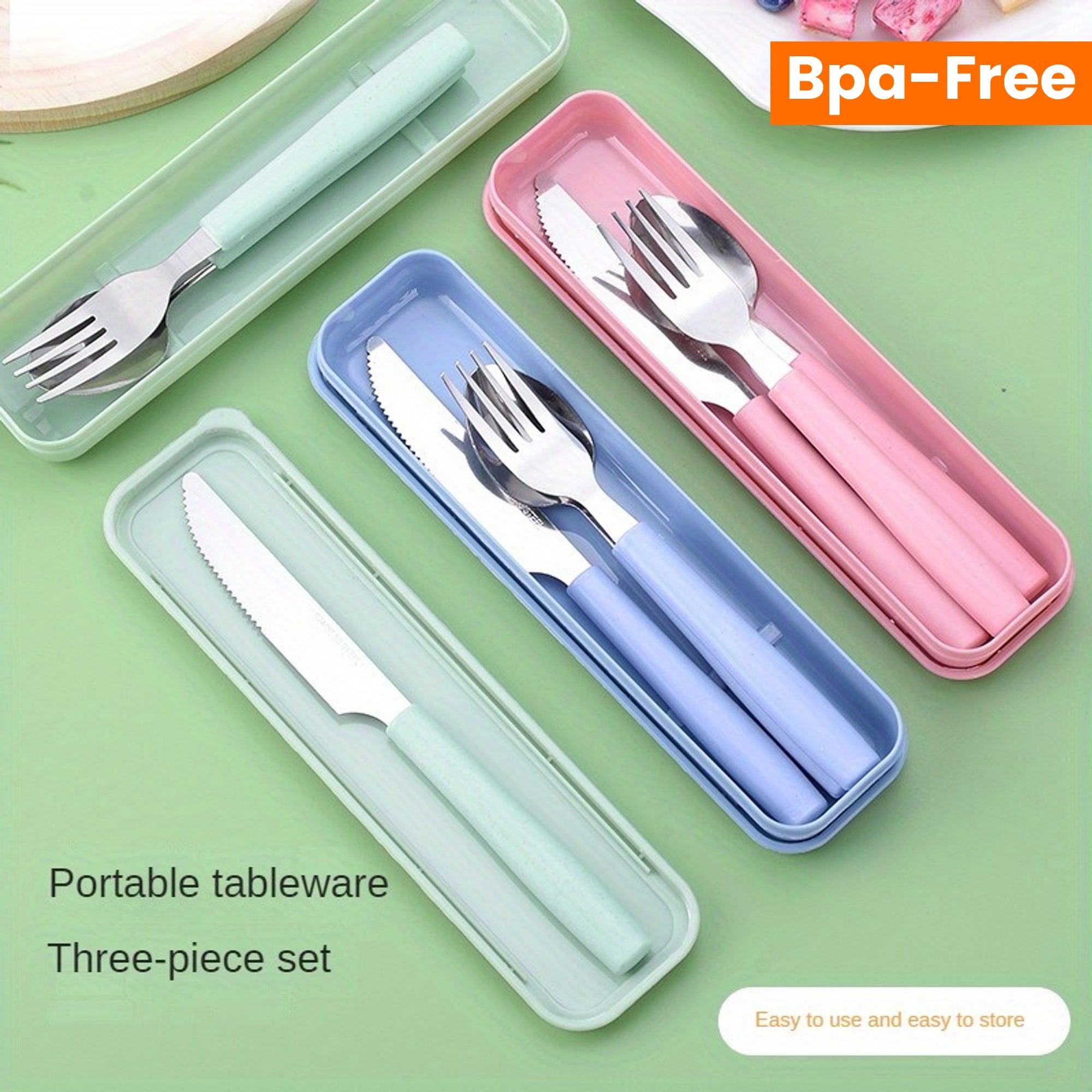 Reusable Travel Utensil Set with Box: 3-Piece Stainless Steel Portable Knife, Fork, and Spoon Set, BPA-Free, Suitable for Travel, Picnics, Camping, Valentine's Day, Thanksgiving, Christmas, Halloween, and Teacher's Day