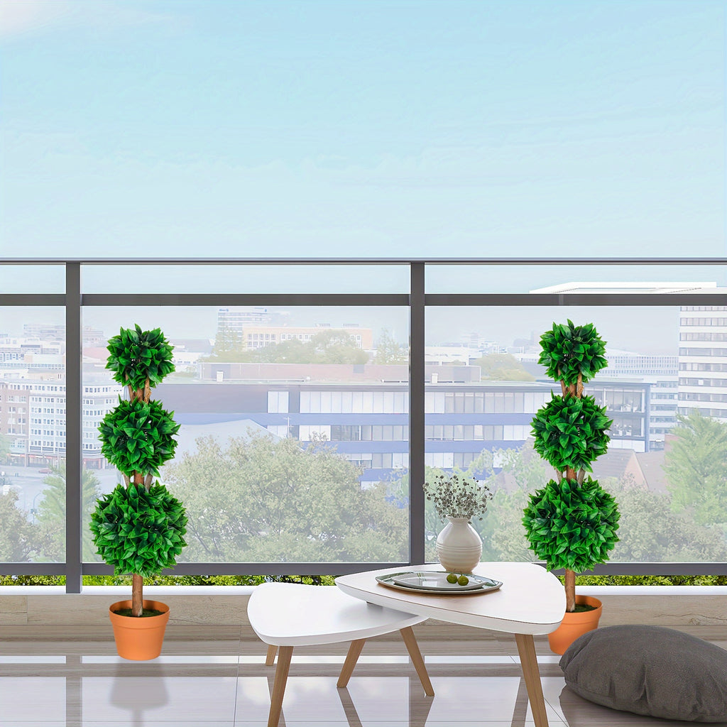 Ensemble de 2 boules topiaires artificielles en buis de 3 pi (35.5 po), plantes artificielles en pot, plantes vertes décoratives pour la maison, le bureau, l'intérieur, l'extérieur, le salon, vert