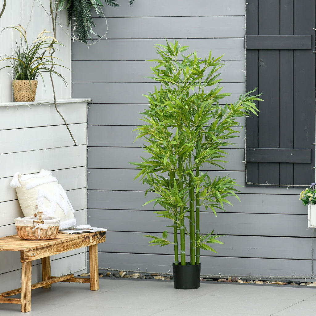 HOMCOM Arbre artificiel en bambou de 5 pieds dans un pot, plantes artificielles d'intérieur et d'extérieur pour la décoration de la maison, du bureau et du salon, vert
