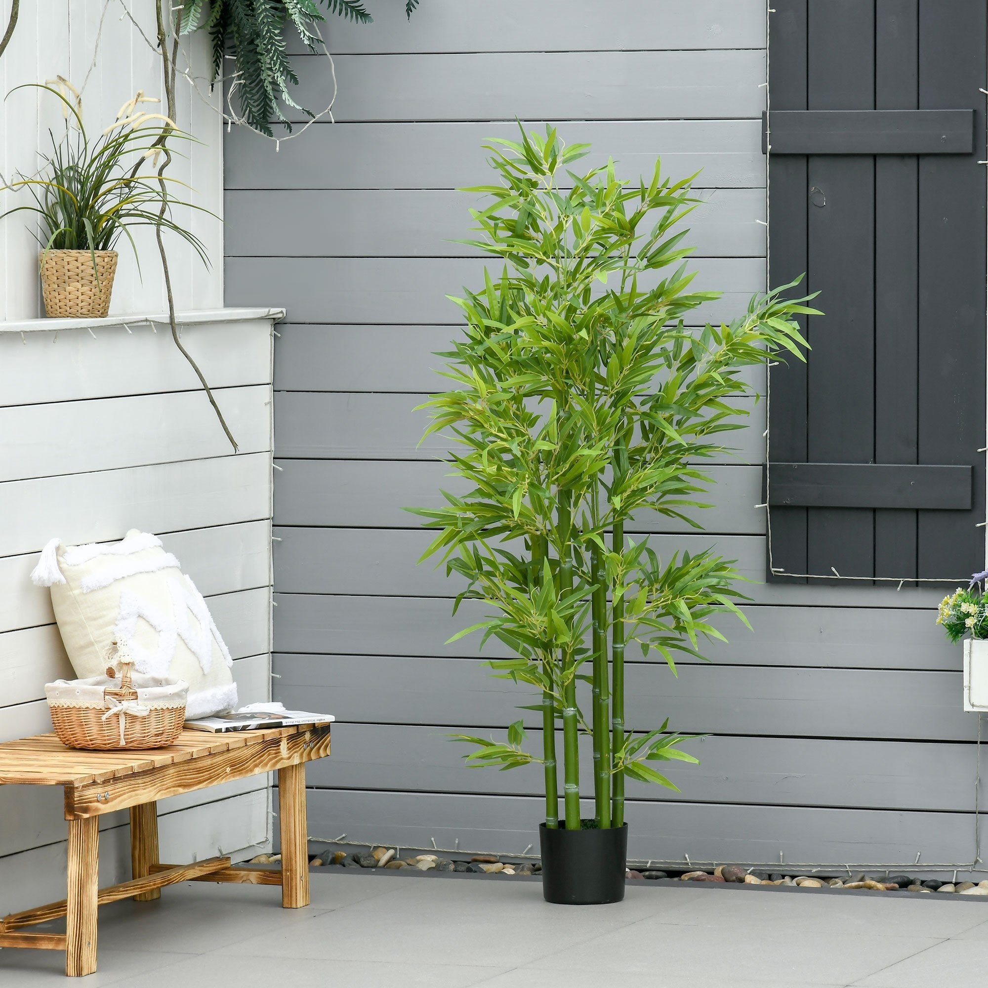 HOMCOM Arbre artificiel en bambou de 5 pieds dans un pot, plantes artificielles d'intérieur et d'extérieur pour la décoration de la maison, du bureau et du salon, vert