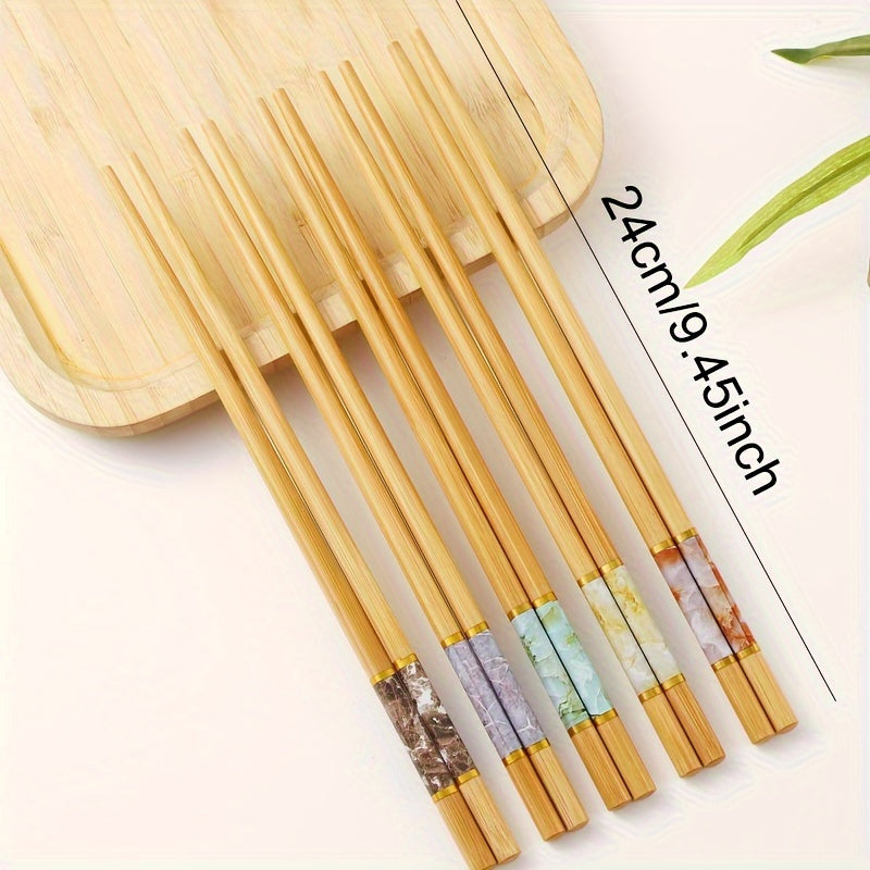 10 Pairs, 24cm\u002F9.45 Inches, Bamboo Print Chopsticks, Reusable, Suitable for Wedding Party Ceremony, Chinese Natural Non-Slip Chopsticks, Can Be Washed in Dishwasher, Light Chopsticks Sets, Eid Al-Fitr