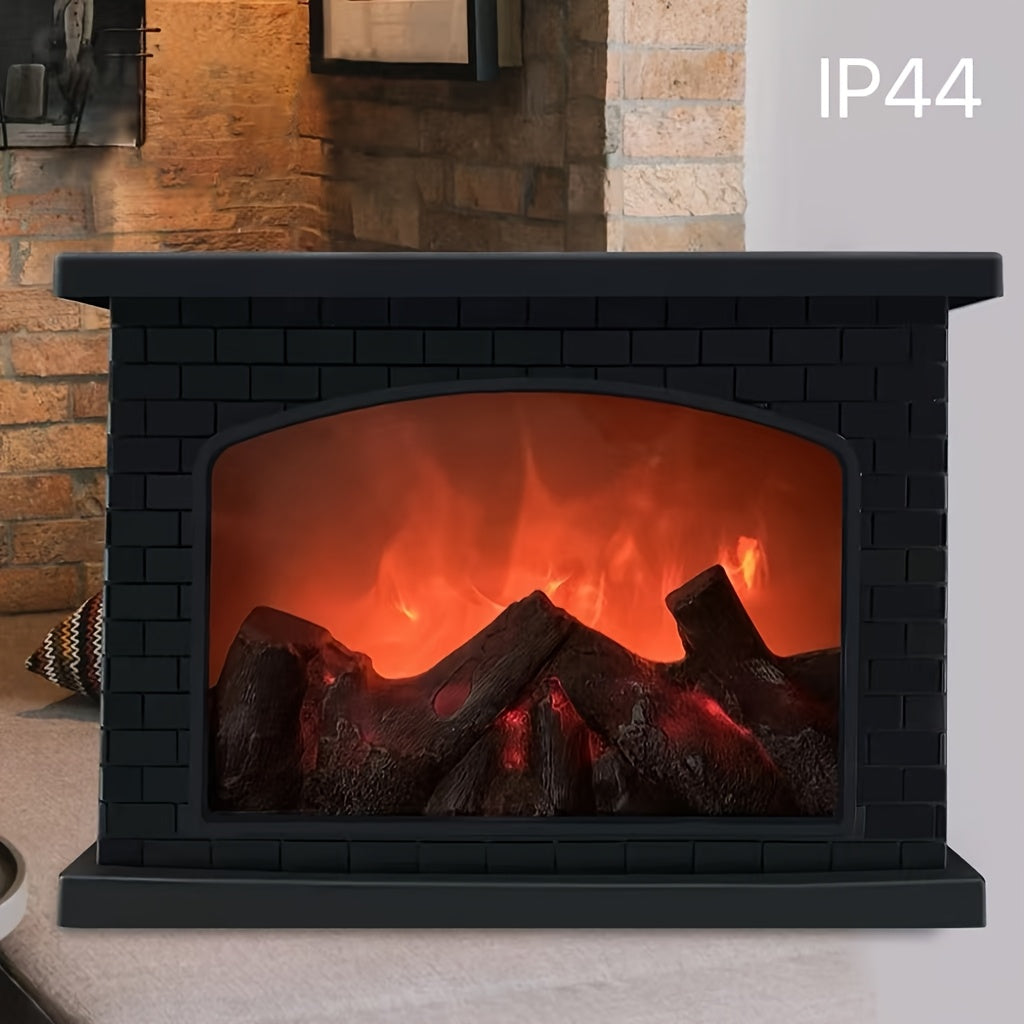 IP44 Rated Realistic Flame Fireplace Lamp - Battery & USB Powered, Retro Style Decoration for Indoor Rooms, Patios, Christmas & Halloween Themes