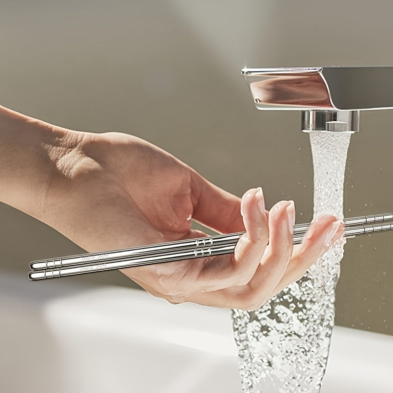 5 Pairs Striped Hollow Stainless Steel Chopsticks, 304 Non-Slip Lightweight Cutlery with 13 Grip Grooves, Reusable, Dishwasher Safe for Home, Restaurants, Parties & Holidays