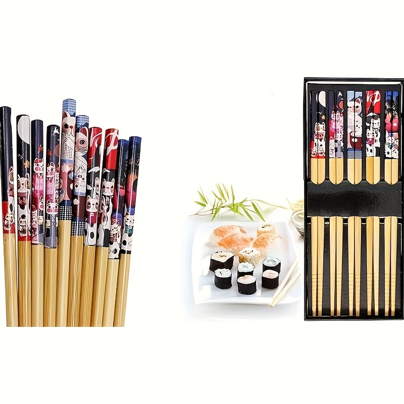 5 Pairs of Natural Bamboo Chopsticks Suitable for Sushi, Noodles, And Rice from Japan And Korea, One Pair Per Person, Traditional Chinese Chopsticks, Perfect for Kitchen And Restaurant Use, Gift Box Included.