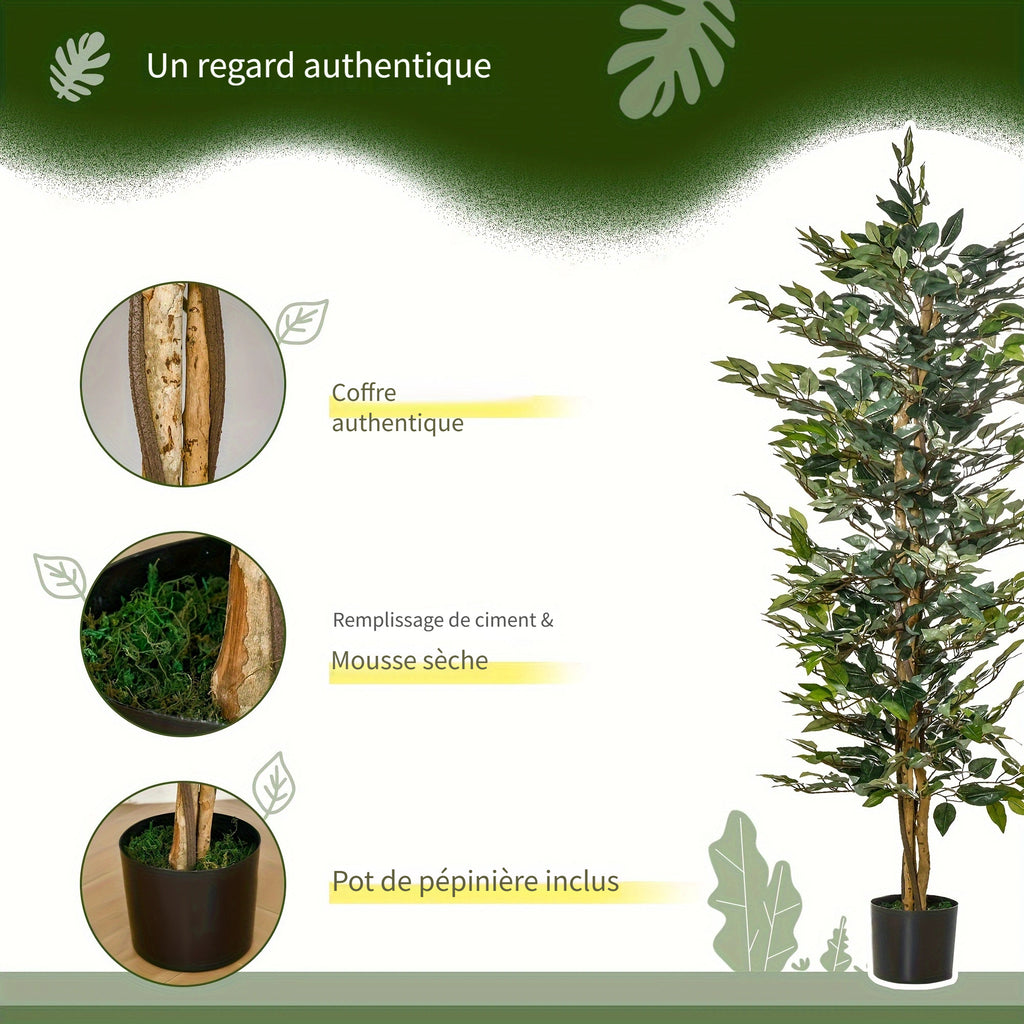 Arbre artificiel en Ficus de 5 pieds, faux arbre avec feuilles, plante artificielle dans un pot de pépinière pour la décoration intérieure et extérieure