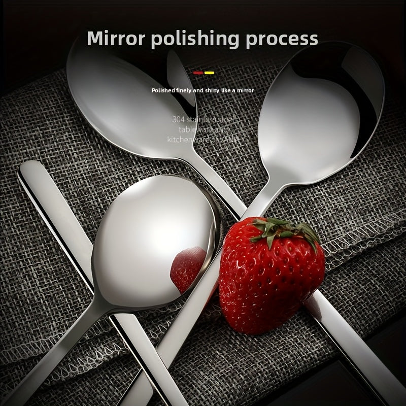 Stainless Steel Spoon and Fork Set, Korean Style, Long Handle, Mixing, Soup Spoon, for Home Use, 6pcs