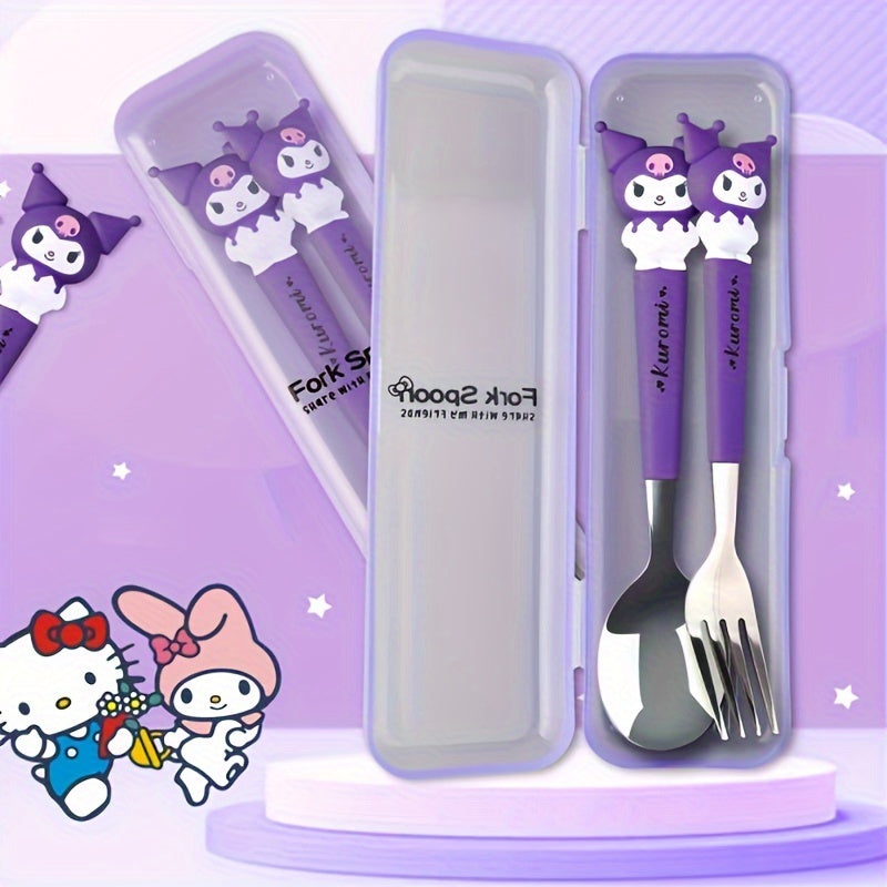 For Hello Kitty & for Kuromi Cartoon Stainless Steel Cutlery Set - Fork, Spoon, Knife for Home Dining, Picnics, Camping & Dorms