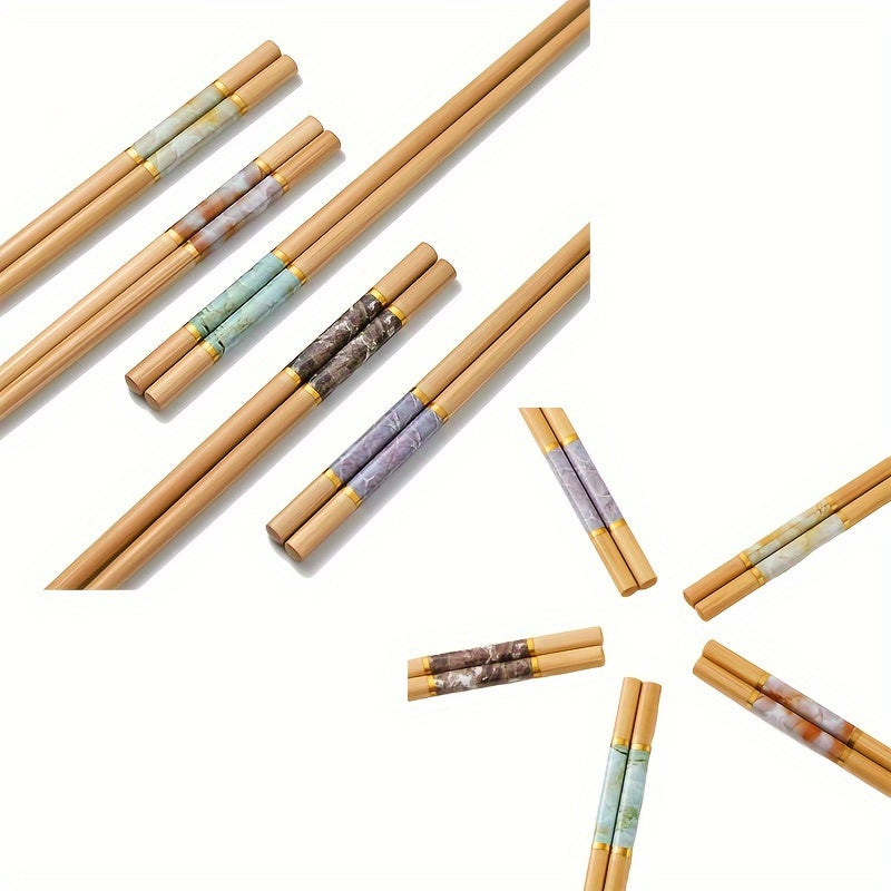 10 pairs, bamboo printed chopsticks, reusable, suitable for wedding party ceremonies, slip resistant chopsticks, washable in dishwasher, lightweight chopstick set,