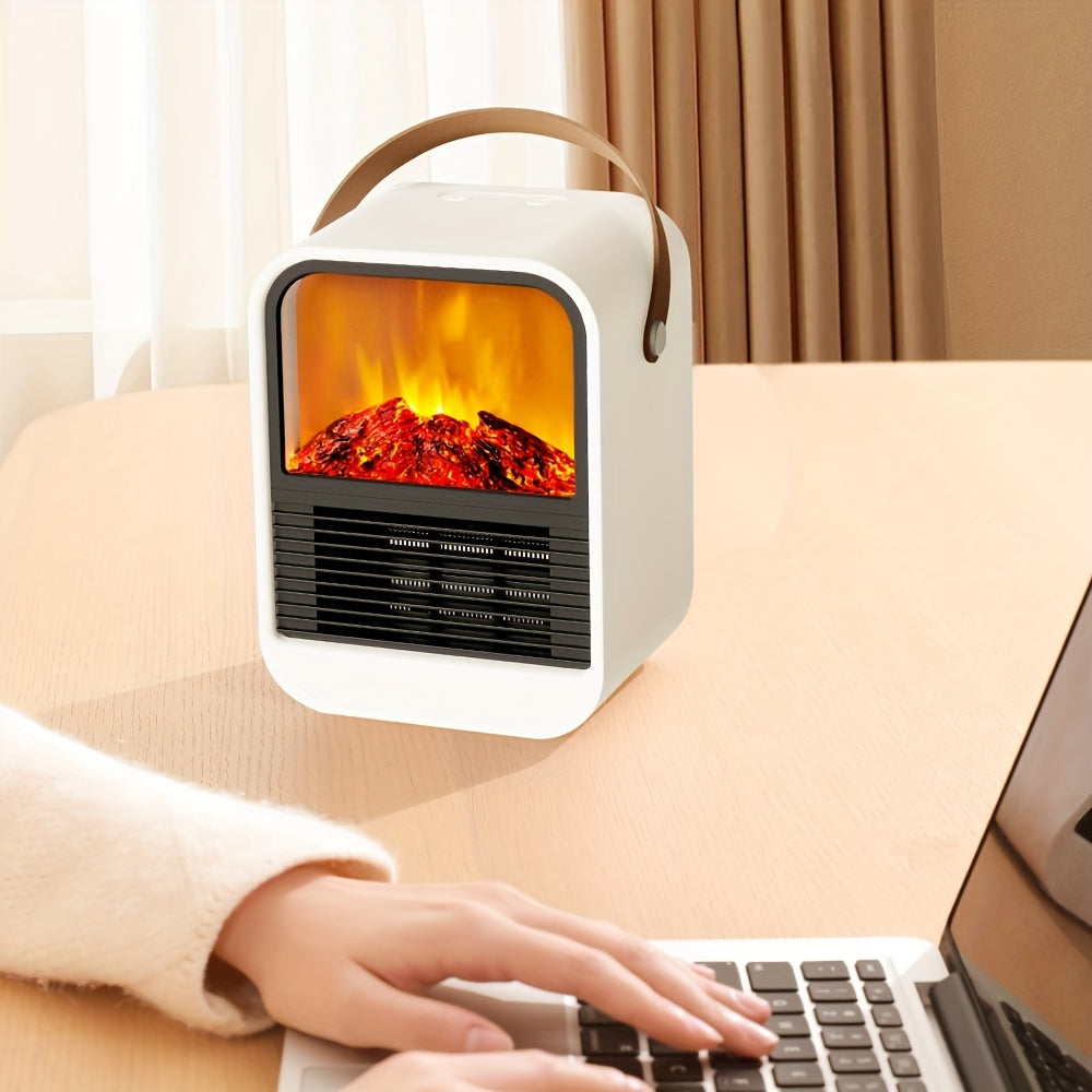 Electric Fireplace Heater with Overheat Protection, 3D Flame Effect, Fast PTC Heating, Dual Mode 650W\u002F1000W, Square Plastic Portable Desktop Heater with US Plug, 110V for Bedroom Bathroom Office