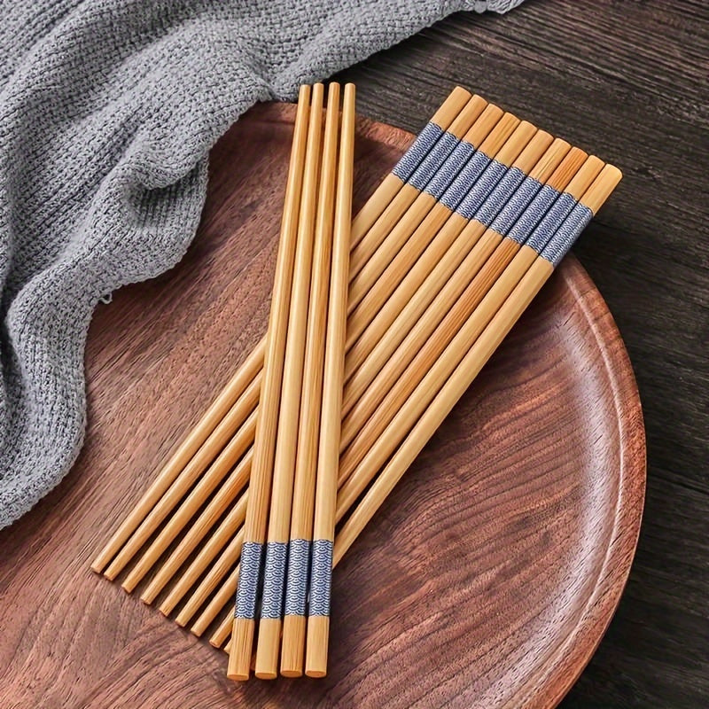 10 Pairs of Bamboo Printed Chopsticks, Reusable Long Chinese Chopsticks, Tableware, Natural and Healthy Restaurant, Gourmet, Noodles, Kitchen Accessories, Halloween, Christmas