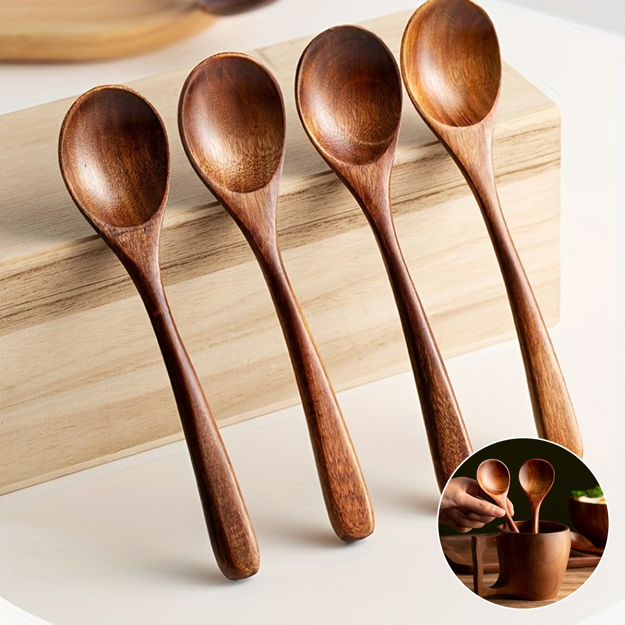 4pcs, Modern Reusable Wooden Spoons Set for Dinner, Coffee, Milk, and Dessert - Perfect for Parties and Kitchen Gadgets