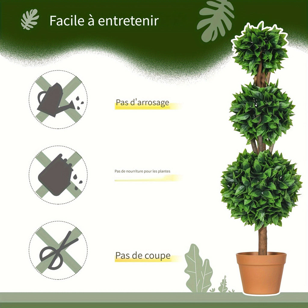Ensemble de 2 boules topiaires artificielles en buis de 3 pi (35.5 po), plantes artificielles en pot, plantes vertes décoratives pour la maison, le bureau, l'intérieur, l'extérieur, le salon, vert