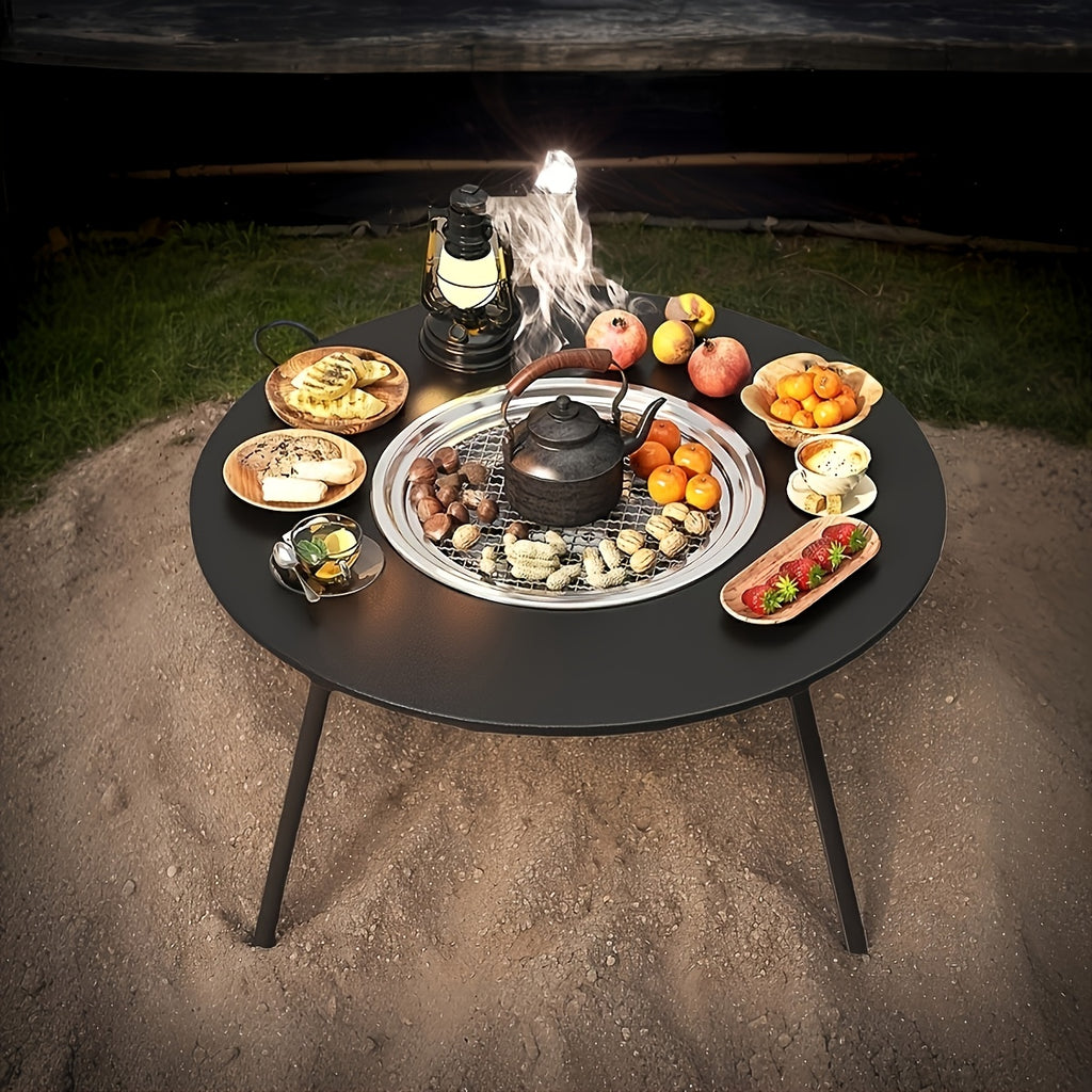 EmberLuxe Pro Outdoor Fireplace System - 3-in-1 Smokeless Combustion Technology Fireplace Table with Removable Grill\u002FTea Warmer, Aerospace Grade Alloy Frame and Spill Protection Drip Management for Camping\u002FPatio\u002FWindow Parties