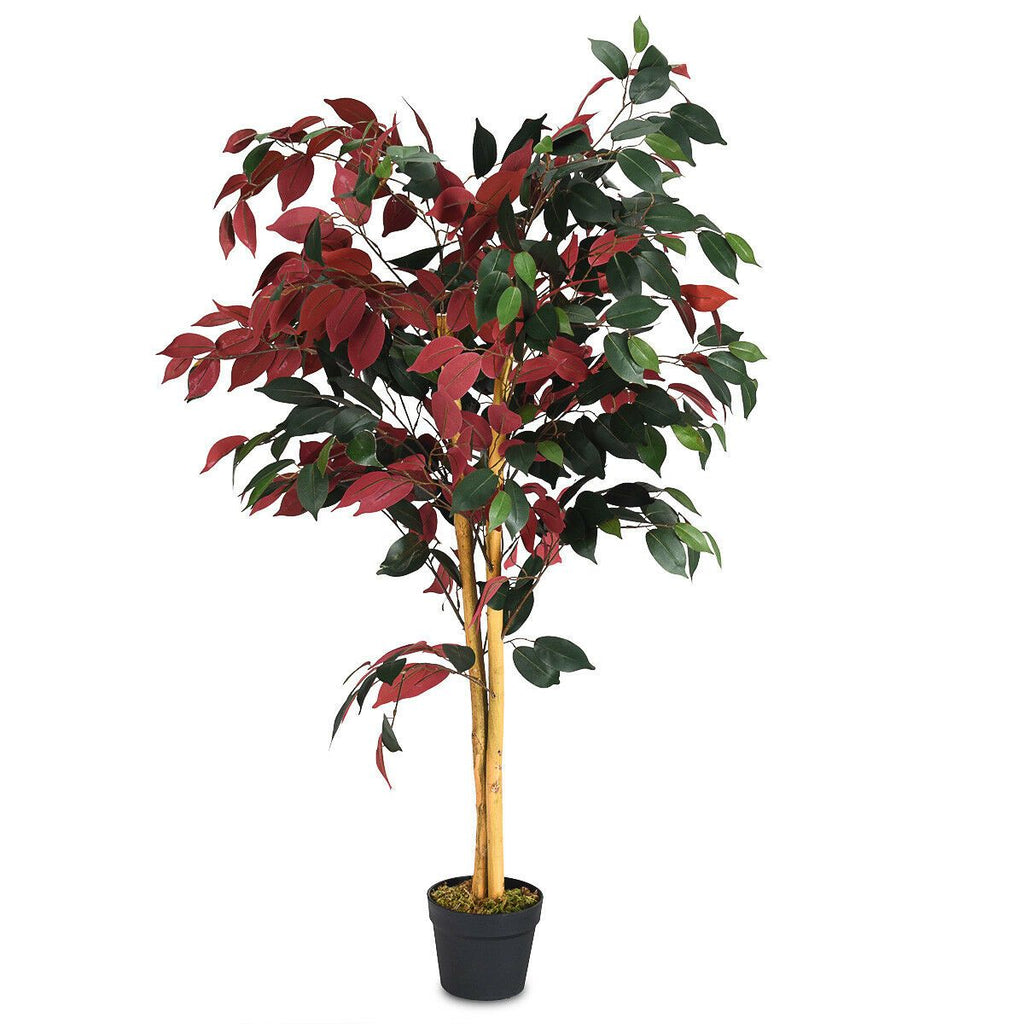 TANGKULA 4-Feet Artificiel Bush Rouge\u002FVert Feuilles Intérieur-Extérieur Maison