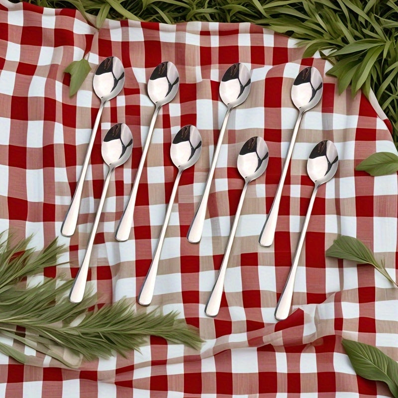 8pcs, Stainless Steel Long Handle Iced Tea Spoon, Coffee Spoon, Ice Cream Stirring Spoon, Kitchen Accessories