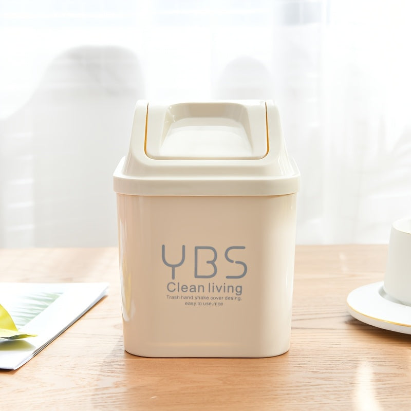 YBS Clean Living Mini Trash Can with Flip Lid – Square Desktop Waste Basket for Kitchen & Living Room, Durable PP Material, Light Blue\u002FWhite\u002FPink, Compact Design for Countertop or Tabletop Use