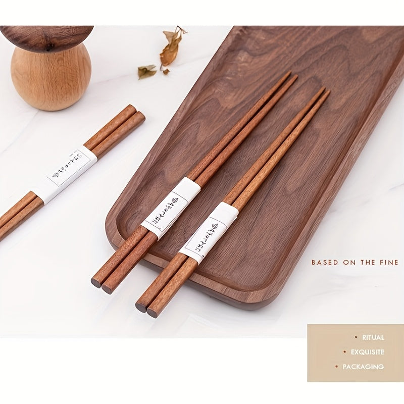 5\u002F10 Pairs of Natural Wood Chopsticks - High-End Anti-Slip Pointed Solid Wood, Traditional Chinese Tableware with Elegant White Labels, Ideal for Single and Double Household Use, Double Pair Set|Elegant Tableware|Wooden Chopsticks