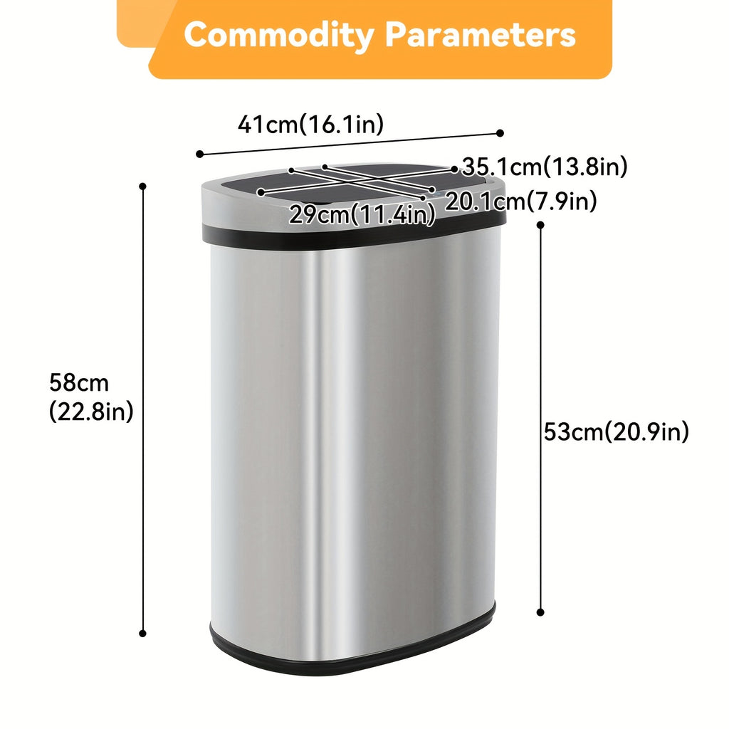13 Gallon Trash Can Kitchen, Automatic Garbage Can Touchless Motion Sensor, Stainless Steel Trash Can With Lid Anti-Fingerprint Mute Designed, Waste Bin 50L For Office Bedroom Kitchen Indoor Trash Can